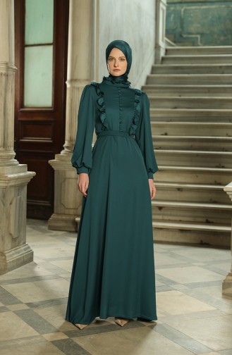 Emerald Green Hijab Evening Dress 4873-04