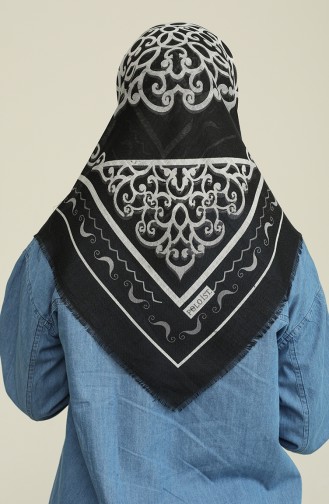 Desenli Flamlı Eşarp 13171-01 Siyah Ekru