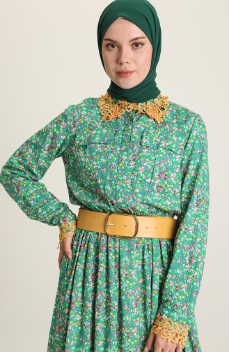 Grün Hijab Kleider 61936-03