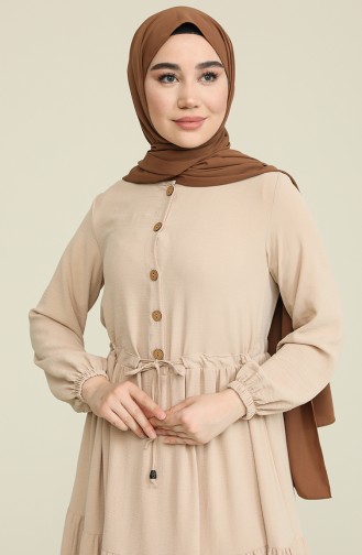 Beige Hijab Kleider 0007-04