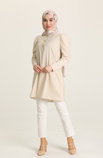 Düğmeli Tunik 1762-02 Krem