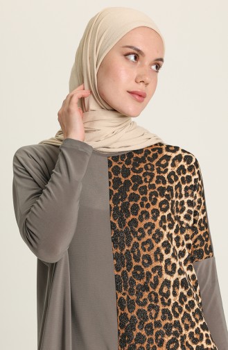 Yarım Leopar Desenli Tunik 5002-02 Vizon