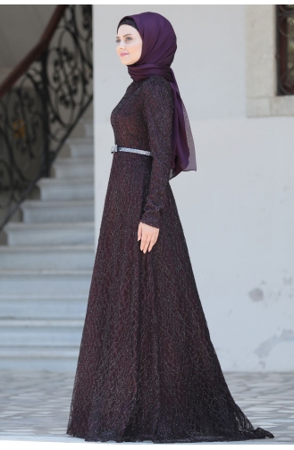 Plum Hijab Evening Dress 1020-03