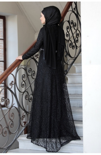 Black Hijab Evening Dress 1020-05