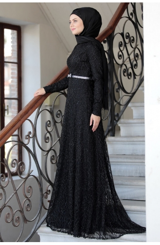 Black Hijab Evening Dress 1020-05