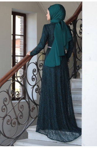 Emerald Green Hijab Evening Dress 1020-06
