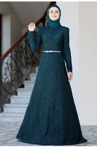 Emerald Green Hijab Evening Dress 1020-06
