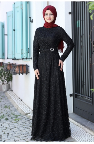 Black Hijab Evening Dress 1022-05