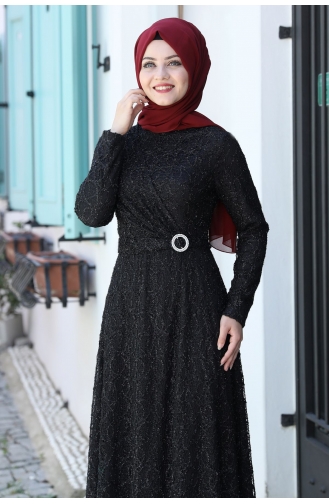 Black Hijab Evening Dress 1022-05