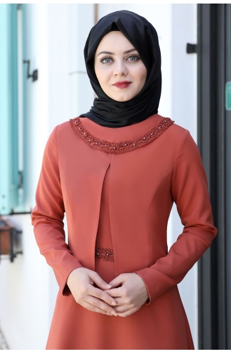 Brick Red Hijab Dress 1000-03