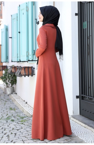 Ziegelrot Hijab Kleider 1000-03