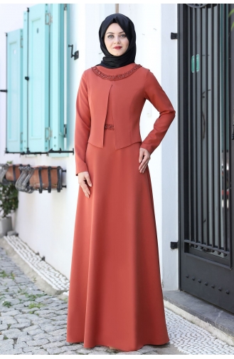 Brick Red Hijab Dress 1000-03