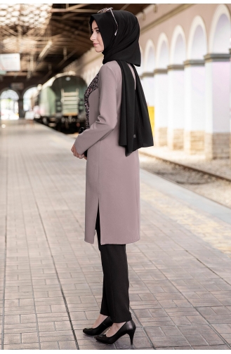 Ela Tunik Pantolon İkili Tesettür Takım AHN1004-06 Vizon