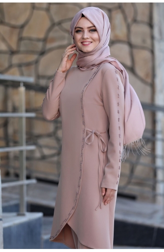 Nadide Tunik Pantolon İkili Tesettür Takım AHU1016-06 Vizon