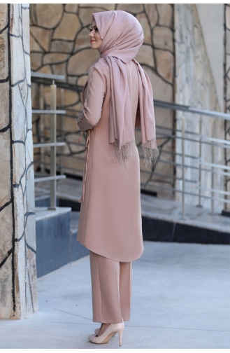 Nadide Tunik Pantolon İkili Tesettür Takım AHU1016-06 Vizon