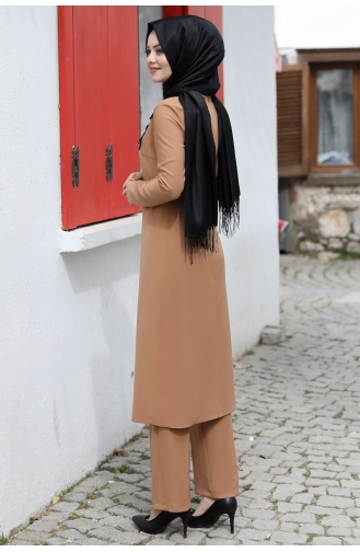 Zümra Tunik Pantolon İkili Tesettür Takım AHU1024-07 Taba