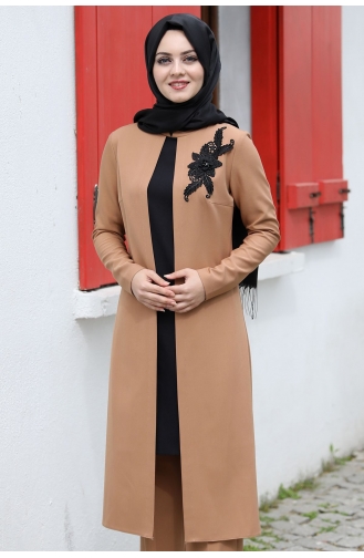 Zümra Tunik Pantolon İkili Tesettür Takım AHU1024-07 Taba