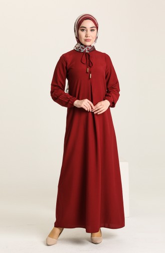 Robe Manches Élastiques Avec Plis en A 4536-10 Bordeaux 4536-10