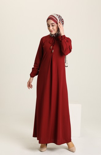 Robe Manches Élastiques Avec Plis en A 4536-10 Bordeaux 4536-10