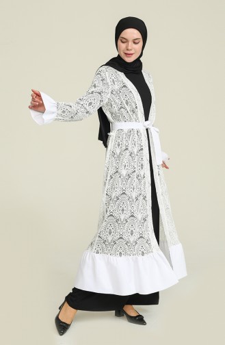 Garnili Dantel Abaya 1456-04 Beyaz