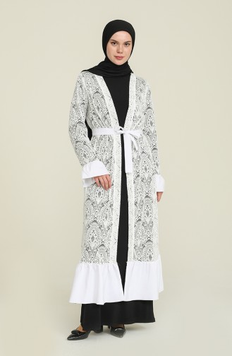 Garnili Dantel Abaya 1456-04 Beyaz