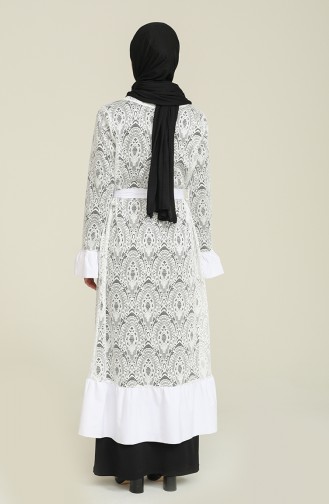 Garnili Dantel Abaya 1456-04 Beyaz