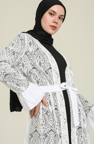 Garnili Dantel Abaya 1456-04 Beyaz