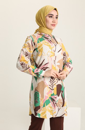 Minahill Keten Emprime Tunik 227133-02 Kahverengi