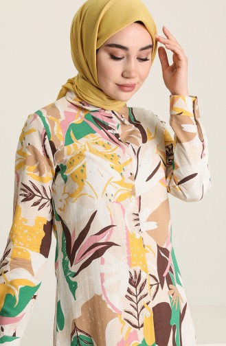 Minahill Keten Emprime Tunik 227133-02 Kahverengi