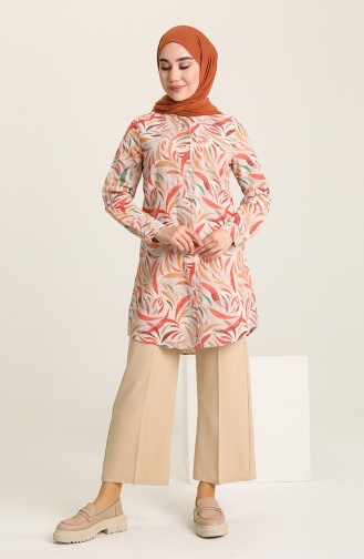 Minahill Keten Emprime Tunik 227134-02 Oranj