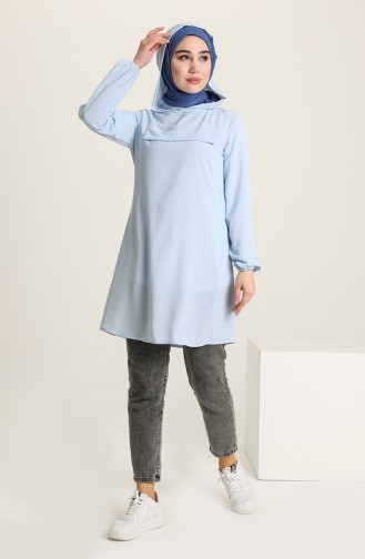 Minahiil Kapüşonlu Tunik 228406-03 Buz Mavisi