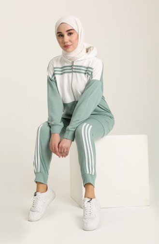 Hooded Two Piece Tracksuit Set 1016-09 Mint Green 1016-09