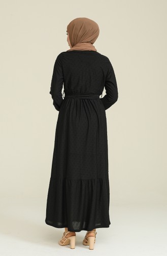 Fırfırlı Düğmeli Elbise 2402-04 Siyah