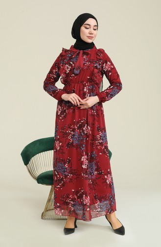 Claret Red Hijab Dress 2404-01