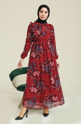 Claret Red Hijab Dress 2404-01