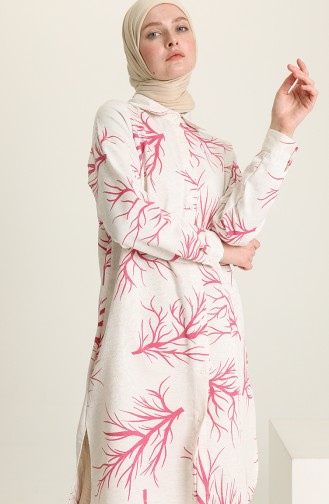 Minahill Keten Emprime Yırtmaçlı Tunik 227138-01 Fuşya
