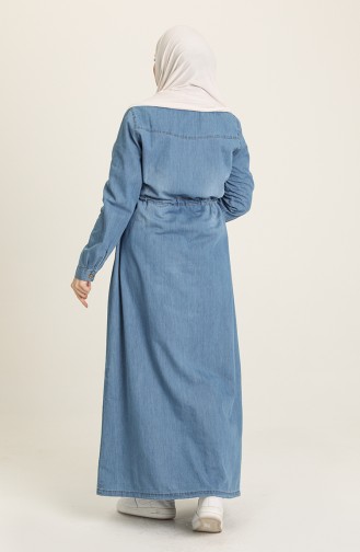 Nakışlı Kot Elbise 9200-02 Kot Mavi