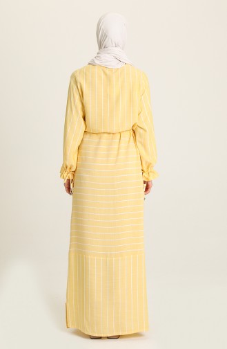 Çizgili Viskon Elbise 4500-06 Sarı