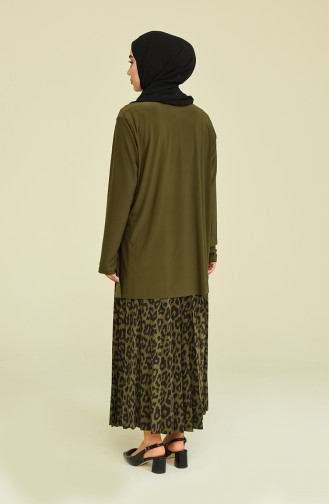 Sandy Leopar Desenli Bluz Etek İkili Takım 6004-01 Yeşil