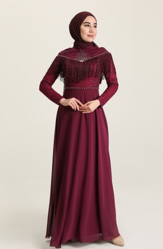 Plum Hijab Evening Dress 9201-04