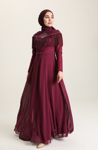 Plum Hijab Evening Dress 9201-04