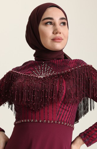 Plum Hijab Evening Dress 9201-04