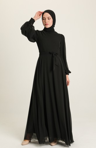 Black Hijab Evening Dress 5470-02