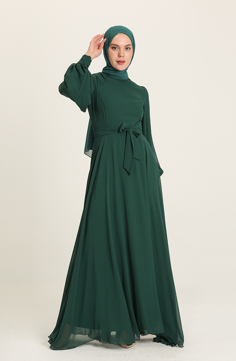 Emerald Green Hijab Evening Dress 5470-05