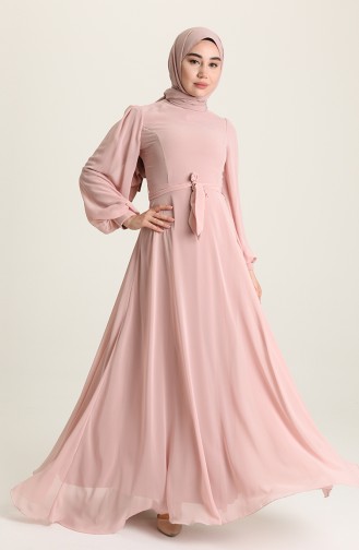 Powder Hijab Evening Dress 5470-07