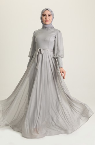 Gray Hijab Evening Dress 5672-10