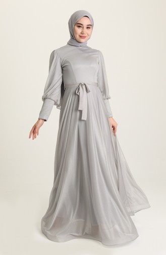 Gray Hijab Evening Dress 5672-10