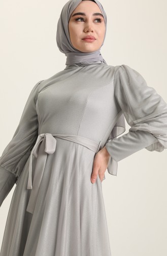 Gray Hijab Evening Dress 5672-10