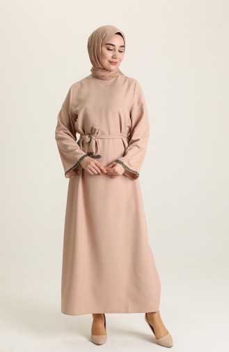 Beige Hijab Kleider 3296-04