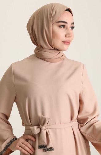 Beige Hijab Kleider 3296-04